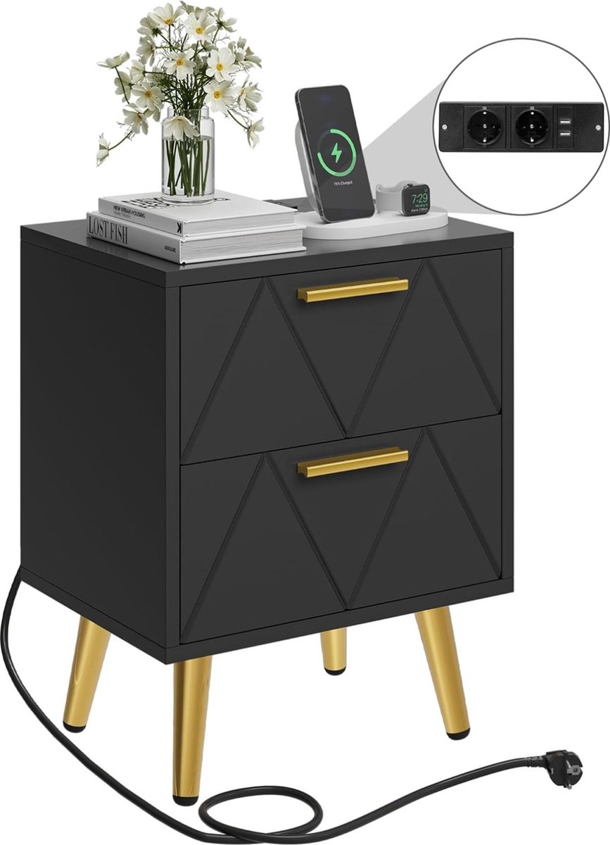 HOMCOM bijzettafel 2-in-1 design rond nachtkastje salontafel met planken dienblad industrieel design banktafel salontafel voor slaapkamer woonkamer staal zwart goud 43 x 45 x 61,5 cm