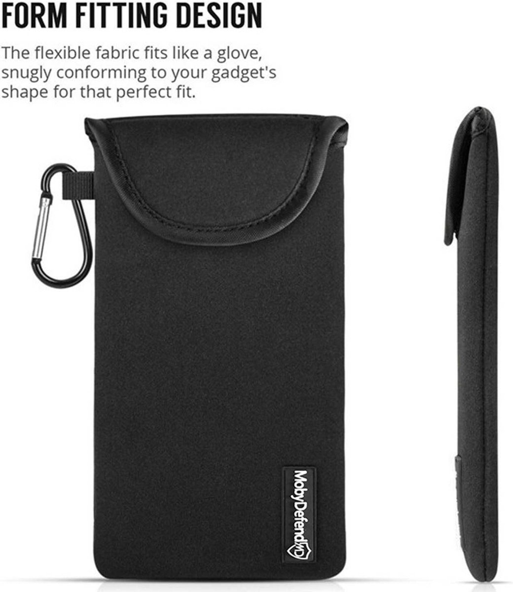 Universeel Telefoonhoesje (15 X 7 CM) - MobyDefend Neopreen Pouch Met Karabijnhaak - Insteekhoesje - Riemlus Hoesje - Zwart - GSM Hoesje — afbeelding 3