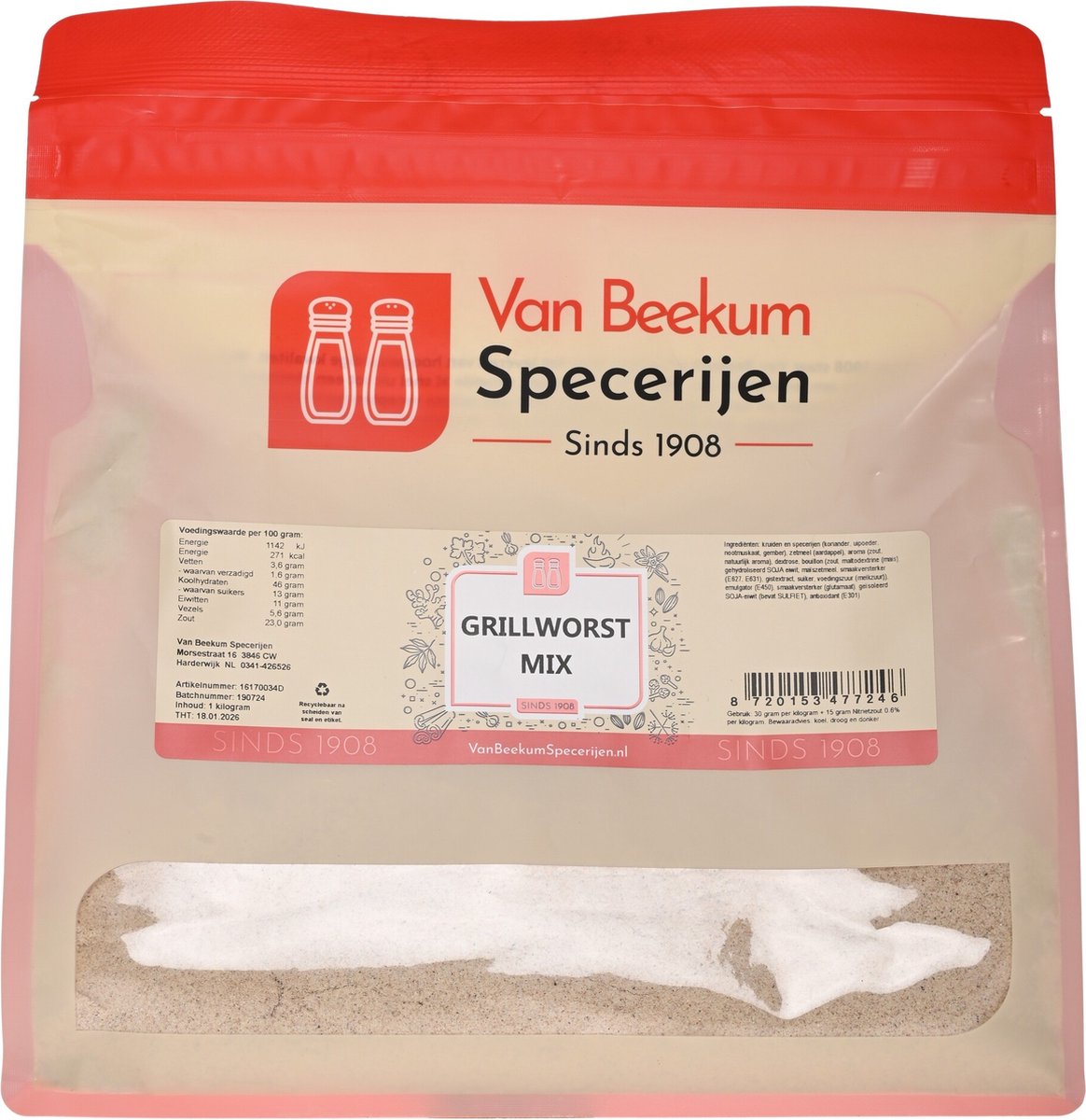 Goedkoopste Van Beekum Specerijen - Grillworst Mix - 1 KG (hersluitbare stazak