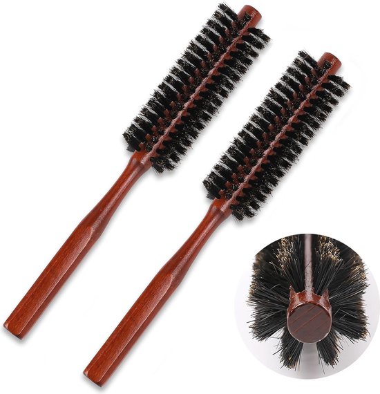 Set de brosses rondes pour brushing en poils de sanglier - 2 pièces, 3,2 cm, brosses à cheveux et à barbe