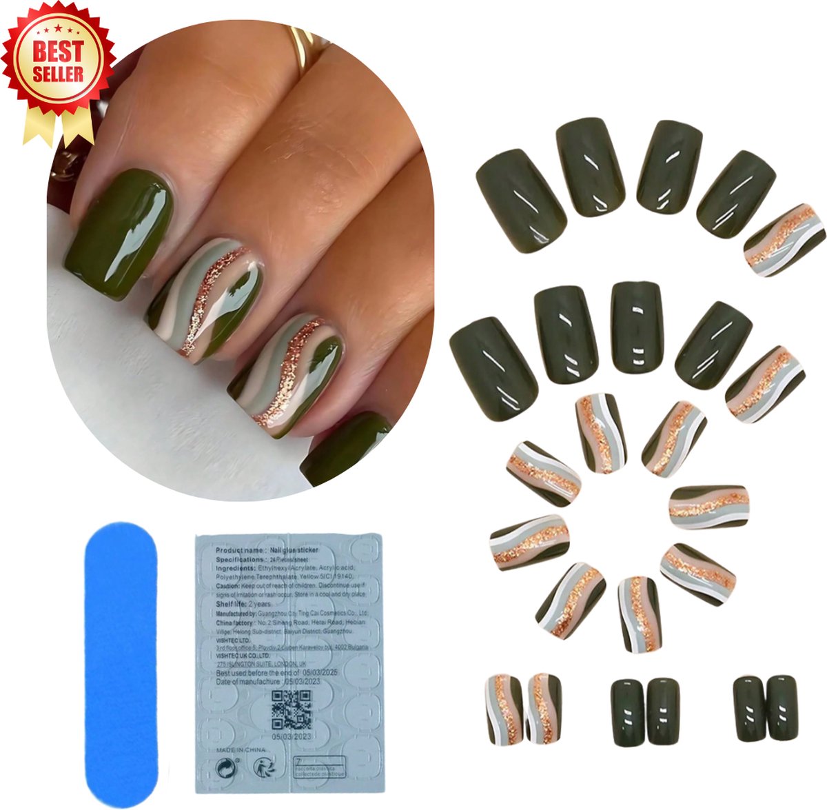 Goedkoopste GUAPÀ® Plaknagels Groen Glitter | 24 stuks valse nagels | Press On Nails | Zelfklevende Plaknagels | Nepnagels | Kunstnagels | Compleet plaknagels starterspakket | Nagels stickers | Kerst Nagels | 24 stuks plaknagels Groen Glitters