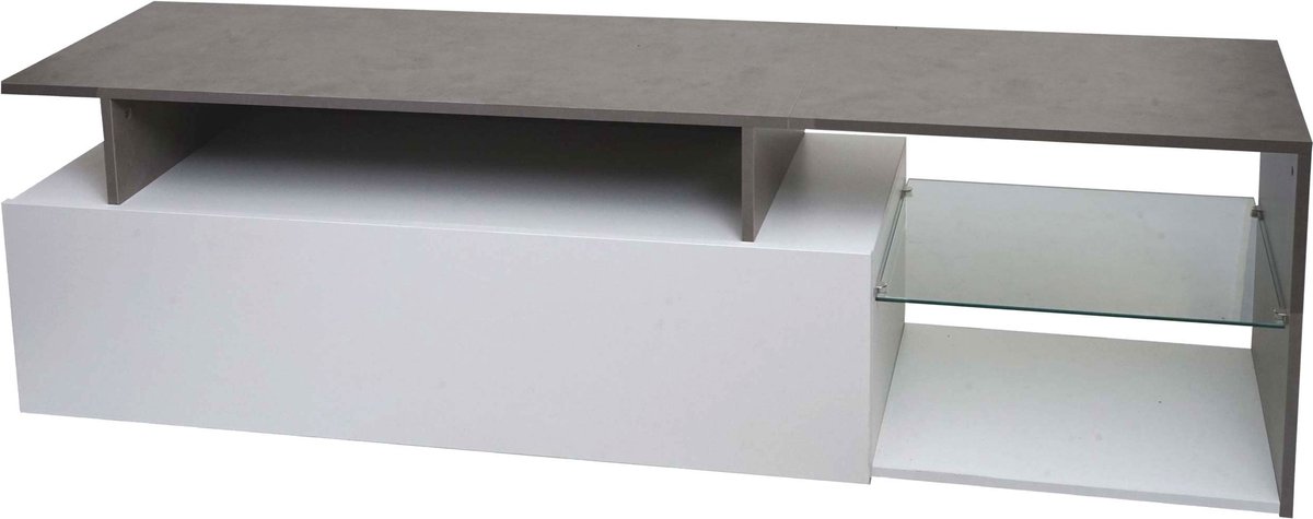 MCW TV-rek MCW-L35, lowboard TV-tafel dressoir TV-meubel ladekast, hout 47x170x40cm opbergvak, wit betonlook