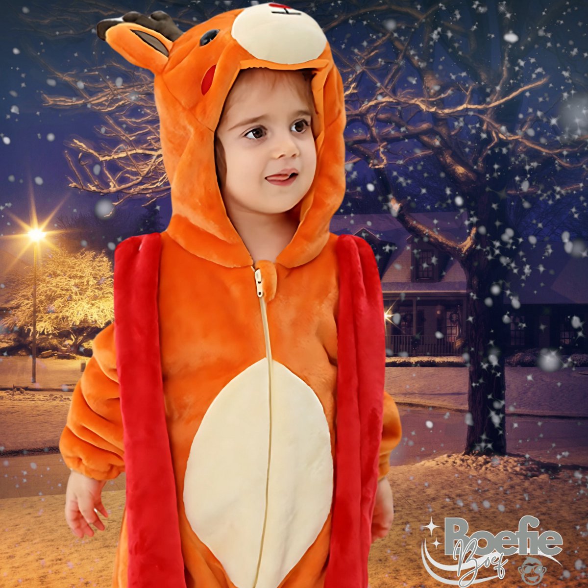 BoefieBoef Dieren Baby Onesie Peuter Pyjama Kinderen 6 maanden tot 2 jaar – Verkleedkleding met Luierrits – Carnaval Dierenpak - Kerst en Kraamcadeau Tip – Flanel - Romper - Boxpak - Jongens - Meisjes - Kruippak - Winterpak - Hert - Rendier - Bruin — afbeelding 6