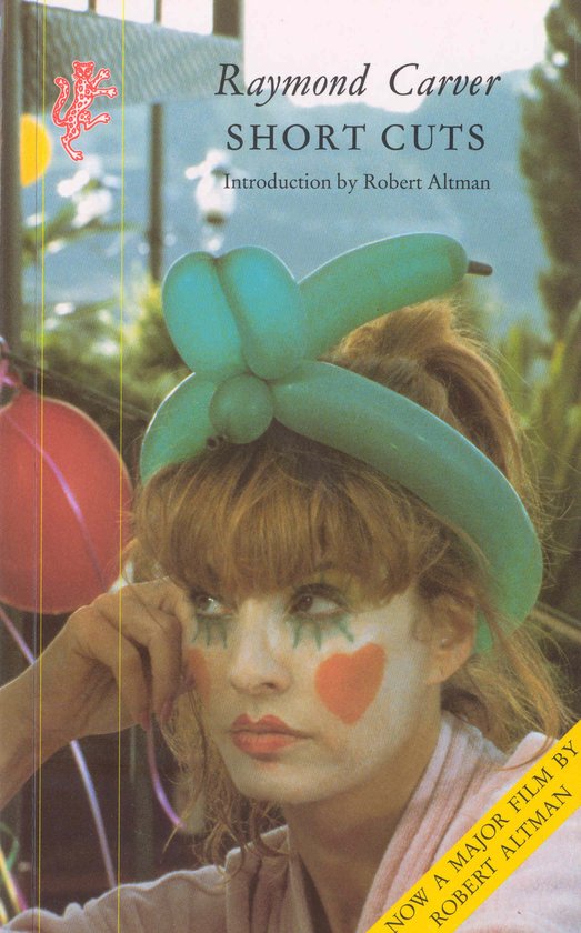 Boekomslag 'Short Cuts' met een vrouw met clownsmake-up en een ballonhoed.