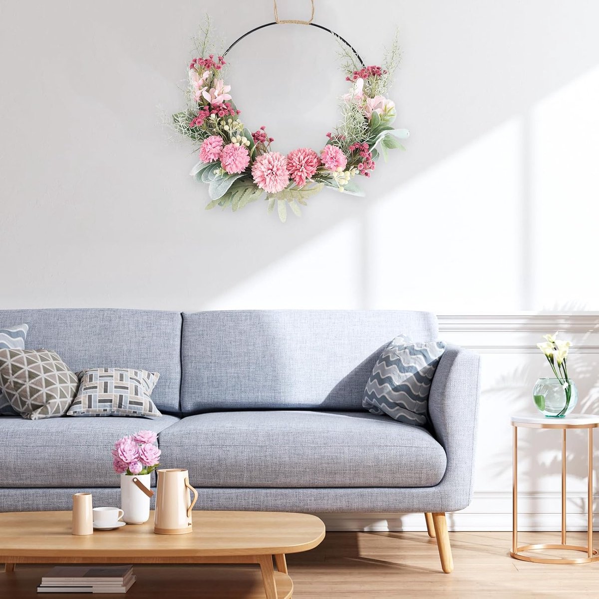 Couronne Porte 41cm Fleurs Artificielles Orchidée - Guirlande Bienvenue Décoration Murale