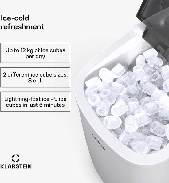 Klarstein ijsblokjesmachine - 12 kg/24 uur, 2 maten, 1,3 liter watertank, LED-display, transparant deksel, draagbaar, ijsblokjesmachine voor feestjes/tuinfeesten - voor Bar - IJsschep - Mobiel - Ice Maker - Ice Cube Maker - IJsmaker van Klarstein — afbeelding 4