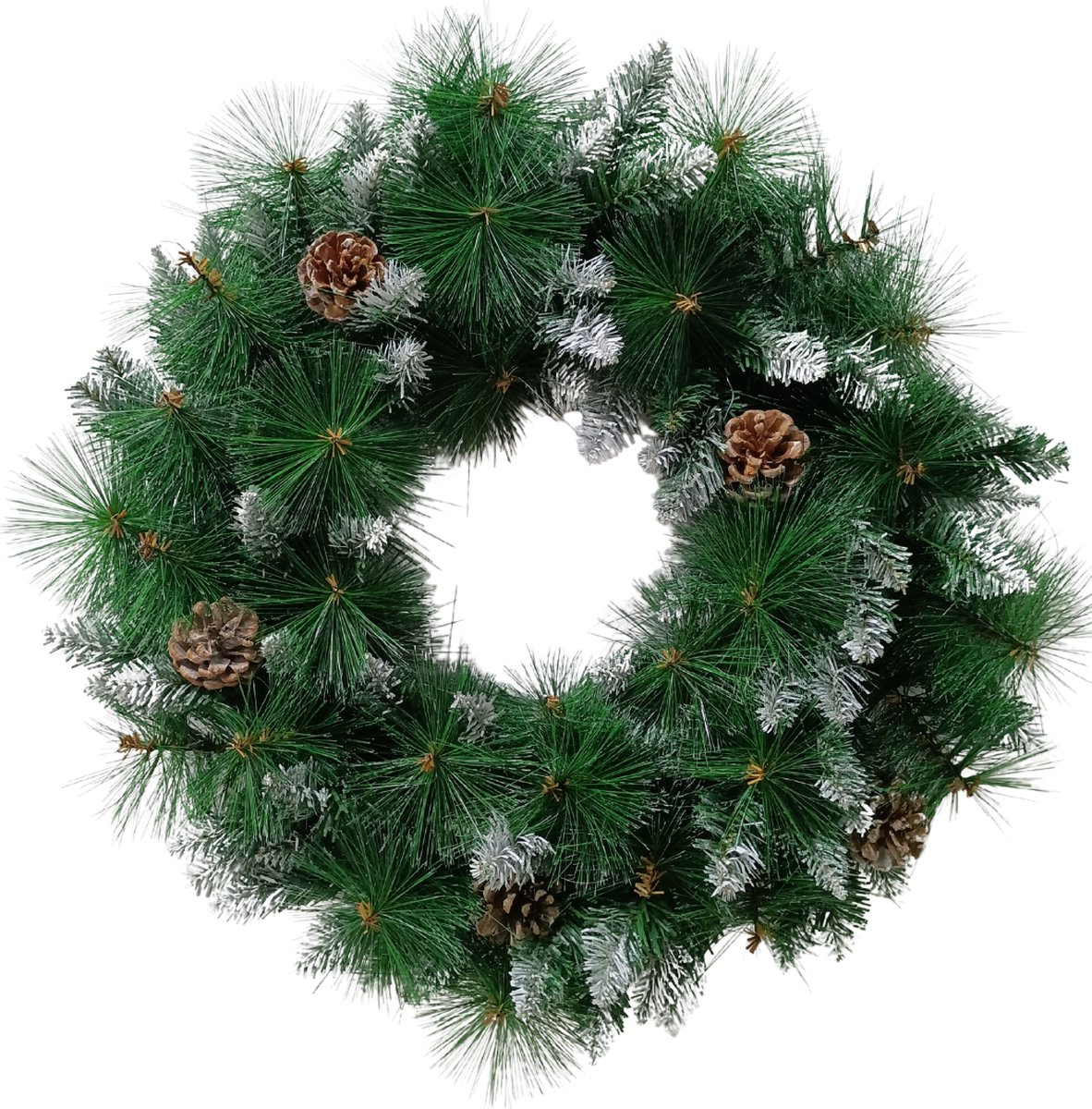 Buxibo PVC Kerstkrans met Dennenboomnaalden, Dennenappels en Sneeuw - Groen - 130 takken - 60cm