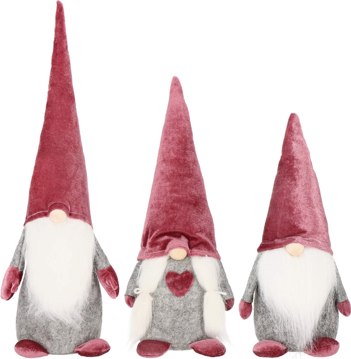 Springos Kerstkabouter - Kerstdwerg - Kerstversiering - Grijs/Roze - 55 cm