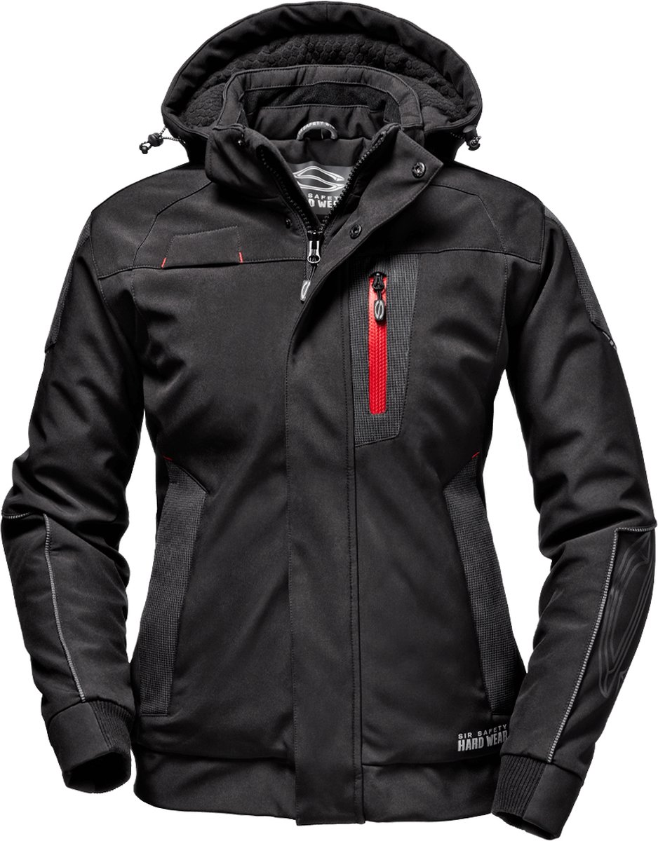 SIR SAFETY DOLPHIN LADIES Softshell Werkjas DAMES Veiligheidsjas Zwart - Waterafstotend - Ripstop Versteviging - Afneembare Capuchon