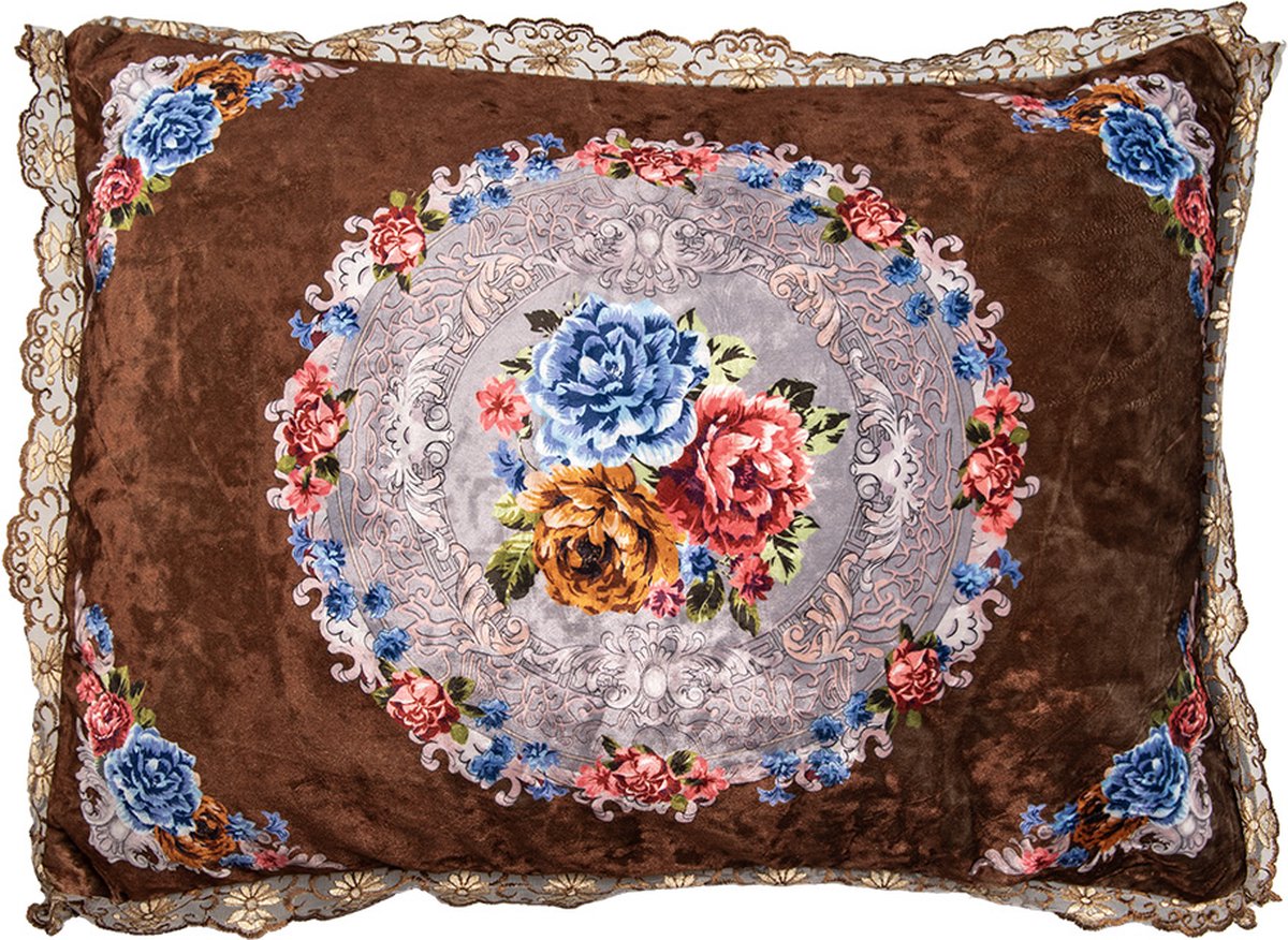 Sierkussen 70x50x6 cm Bruin Synthetisch Bloemen