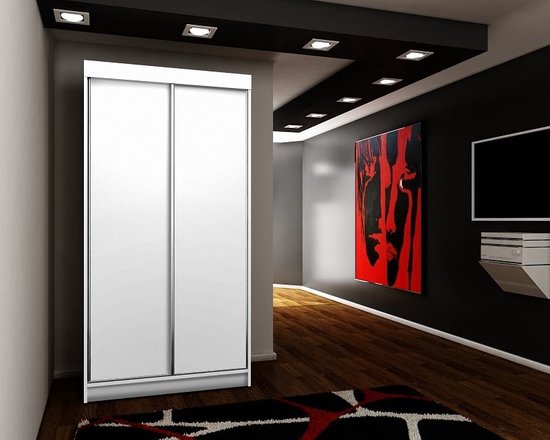 Armoire - Armoire de rangement - Miroir - Garde-robes Chambre - Armoire à Vêtements - Tringle - Étagères- Armoire à portes coulissantes - Amo Wit 100 cm