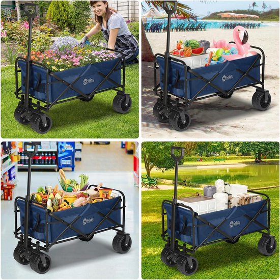 Bolderkar 200KG - Opvouwbare Bolderkar - Brede Banden 17x10 cm - Transportwagen Alle Terreinen - Telescoopstang Remmen - Klassiek 3017 - Olijfgroen van Bolderkar — afbeelding 4