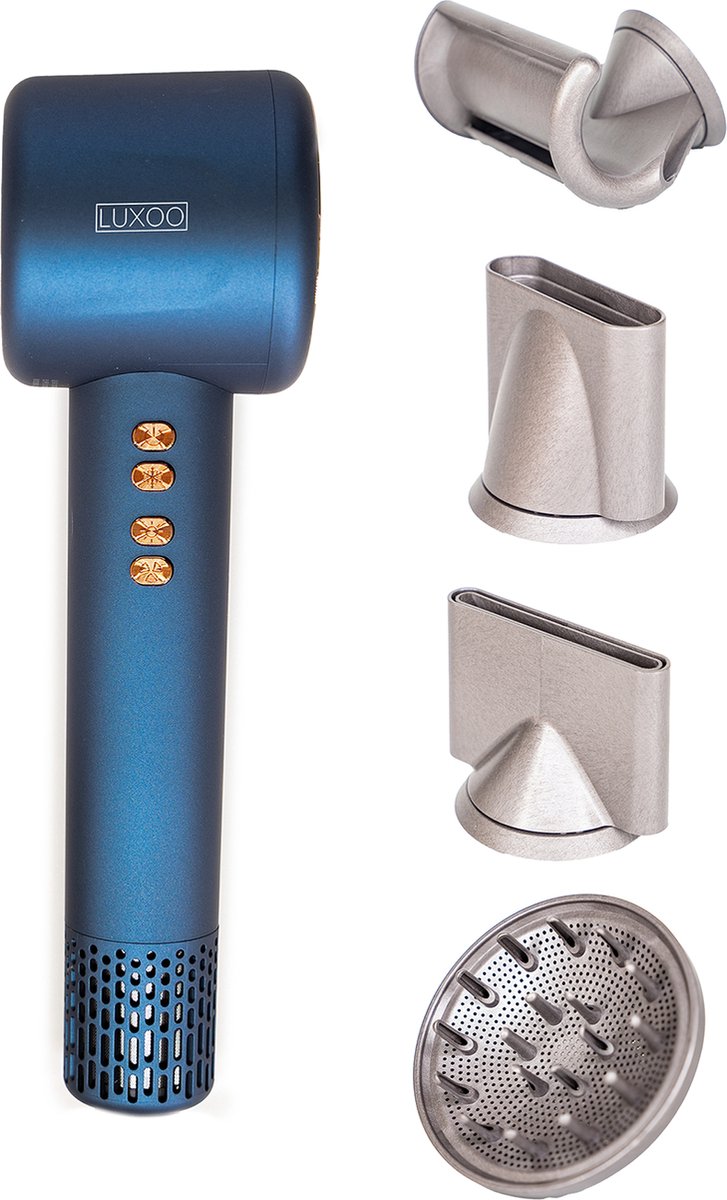 Luxoo Hyperpower Haardroger Ionische Krullen Föhn met Diffuser Navy Blue