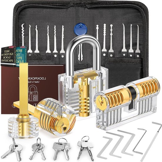 Tubular Lock Pick Set with Transparent Lock Practice Locksmith Tools