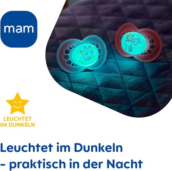 Siliconen Day-Night fopspeen 16-36 maanden set van 6 met steriliserende transportboxen van MAM — afbeelding 4