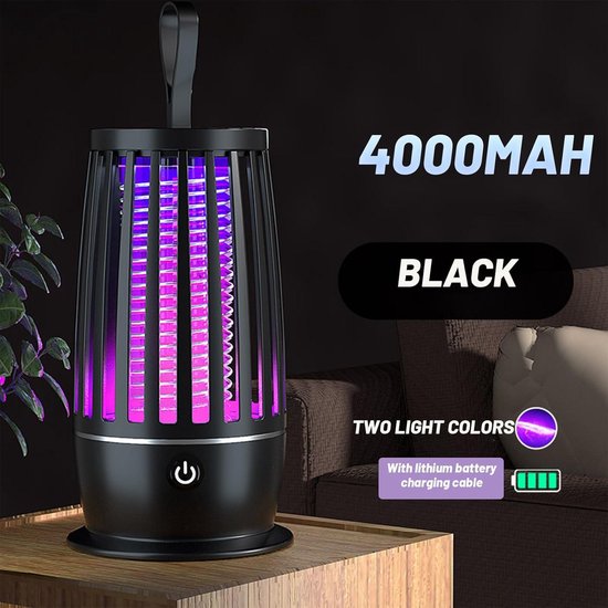PALONE Insectenverdelger, elektrisch, zonne-energie, 2500 mAh/4500 V, oplaadbaar, USB C, elektrische muggenlamp met 5,5 W/5 V zonnesteunstangen en kabel en 1 m type C oplaadkabel voor binnen en buiten