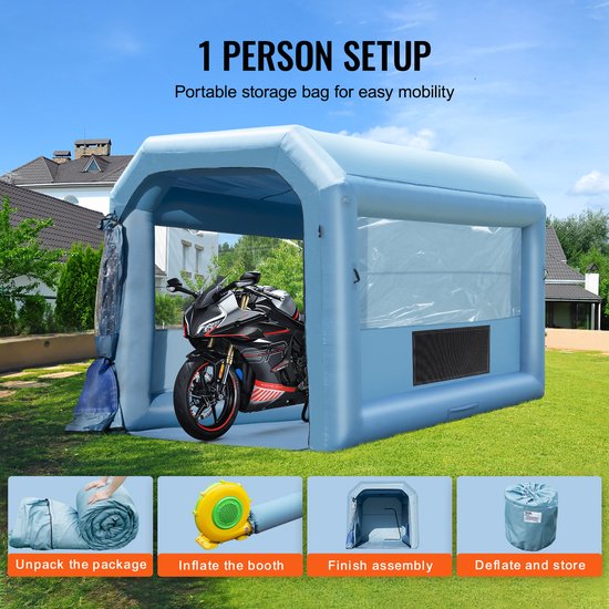 VEVOR Opblaasbare Spuitcabine, 4 x 3 x 2,75 M Opblaasbare Spuitcabine, met 750 W Ventilator- en Luchtfiltersysteem, Draagbare Autolakcabine voor Het Schilderen van Motorfietsen, Fietsen, Klein Meubilair van Vevor — afbeelding 3