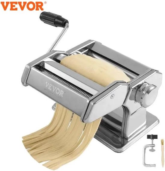 Foto: Amalee pasta machine roestvrijstalen snijmachine verse pasta en verse dumplings gemaakt van food grade materialen inclusief dubbele snijder 9 diktes standen inclusief dumpling wraper snijder