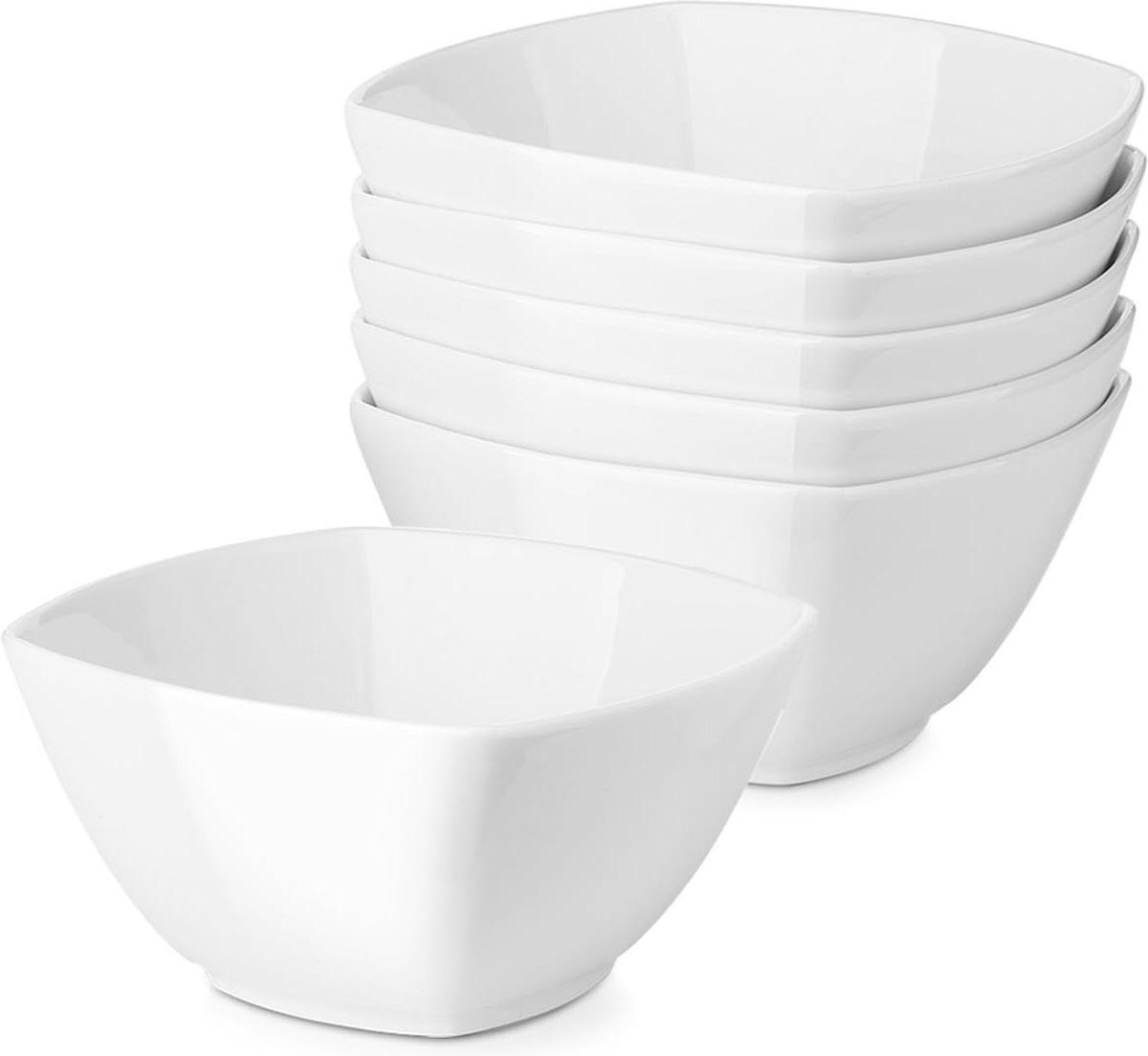 Vierkante 770 ml ontbijtkommen set van 6 Ø 155 cm soepkommen wit voor snacks salade pasta dessert marmelade chipbestendig Kommenset