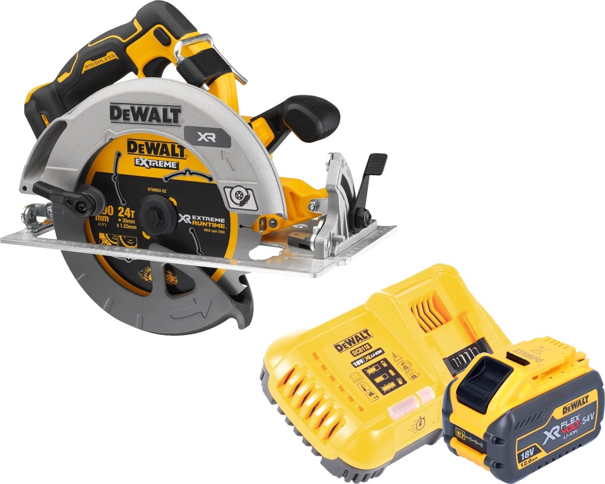 DeWalt DCS 573 Y1 Accucirkelzaag 18 V 190 x 30 mm borstelloos + 1x accu 12,0 Ah + lader