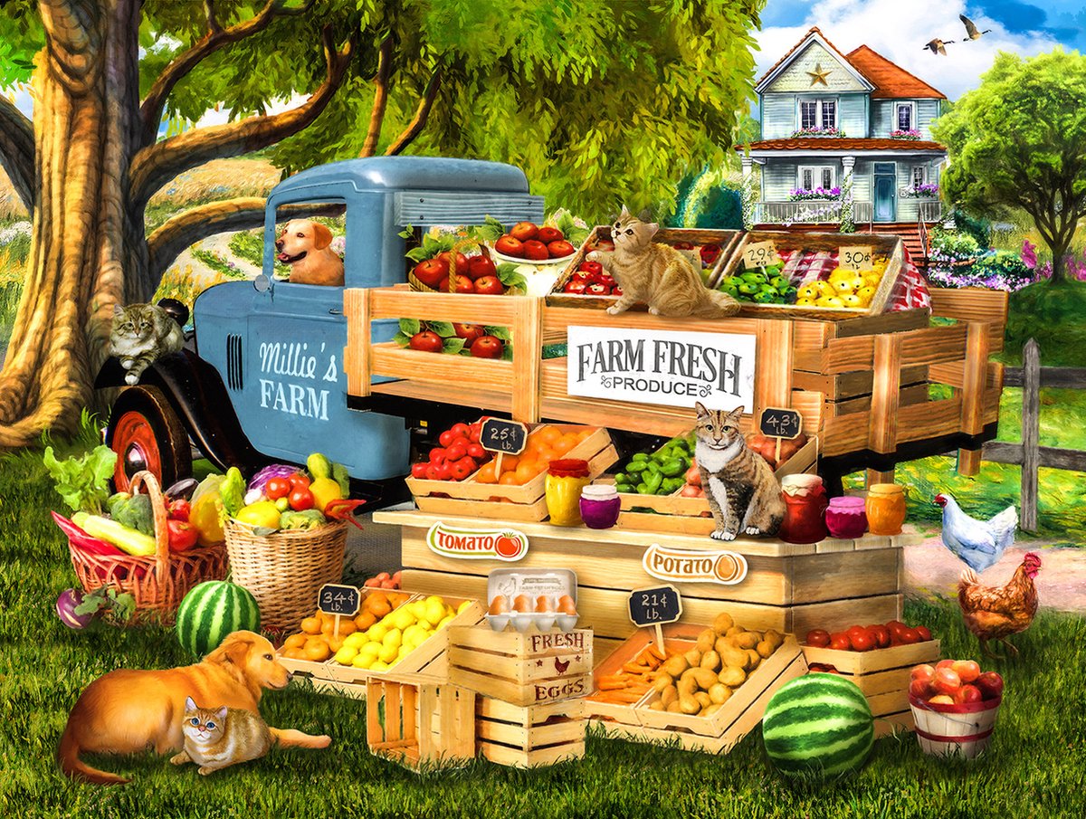 Sunsout XL legpuzzel Rijdende Groentewinkel 500 XL puzzelstukjes ouderen slechtziende