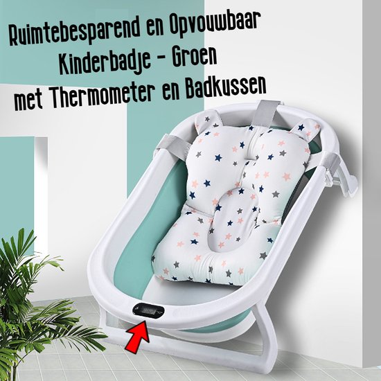 Foto: Allernieuwste nl opvouwbaar opklapbaar babybad met thermometer badkussen en standaard kinderbadje babybadje kleur groen