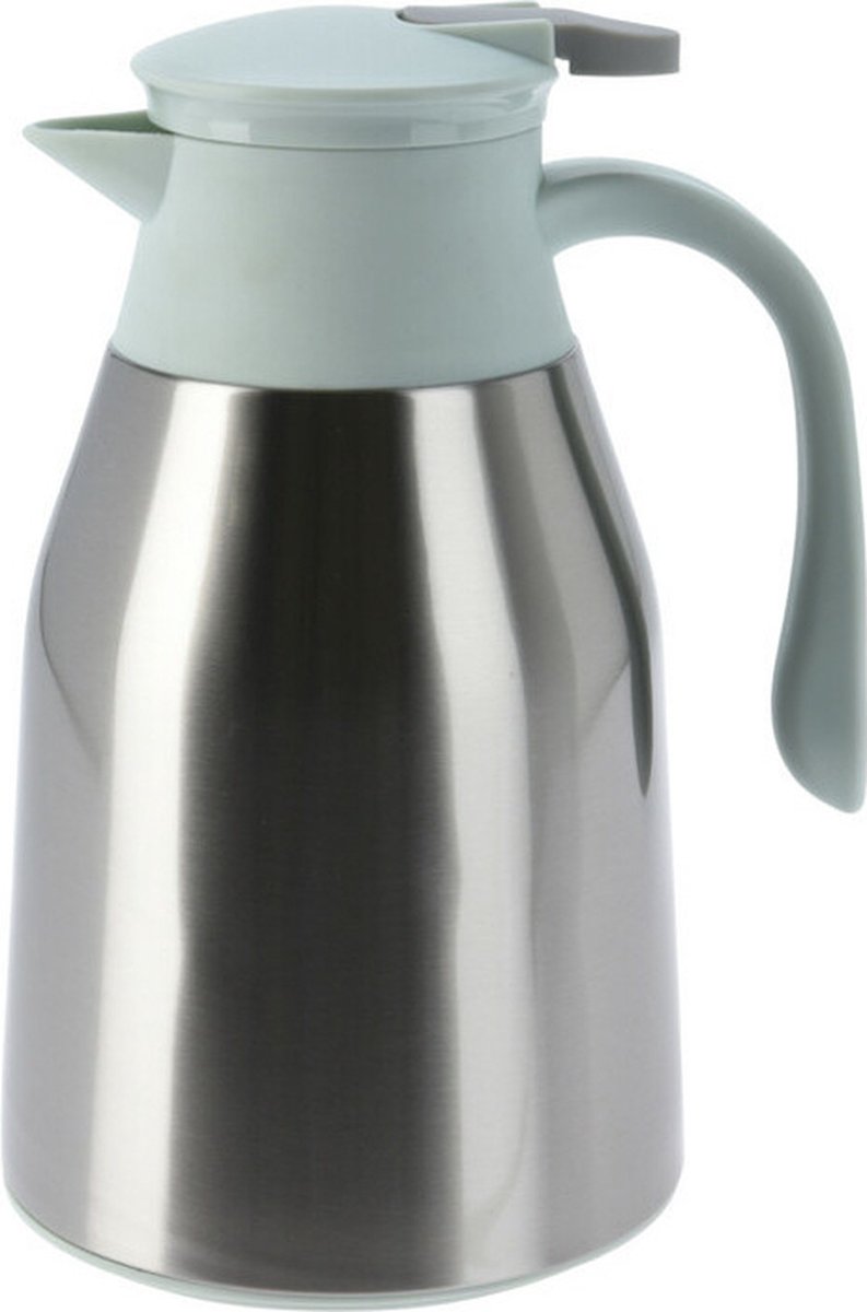 Excellent Houseware Koffiekan thermoskan - 1L - dubbelwandig - kunststof - groen - D14,5 x H26 cm