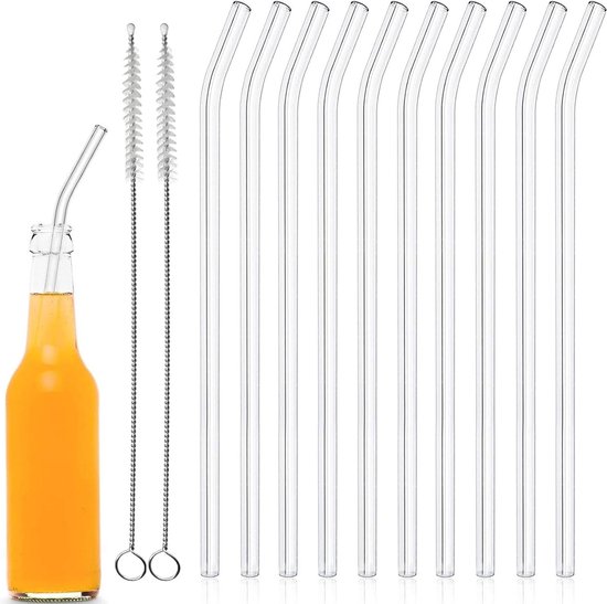 Foogwee® Lot De 20 Pailles Réutilisables En Verre Transparent De 21,6 Cm X 10