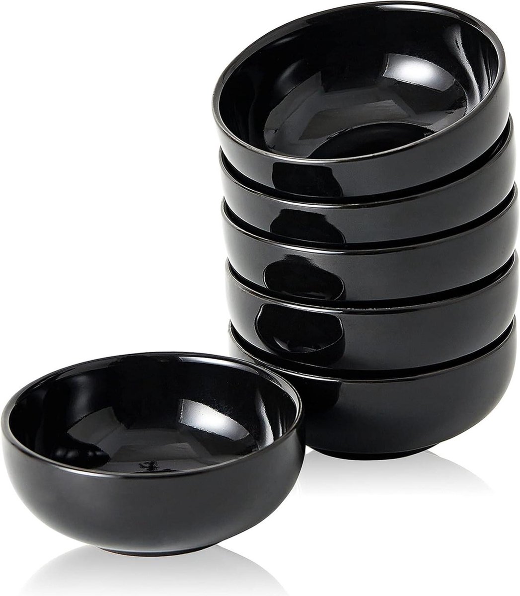 Kleine keramische kommen 70ml Set van 6 Mini Bowls voor Dipping Sojasaus Schotel 7.5cm Dip Pinch Bowl (zwart) Kommenset