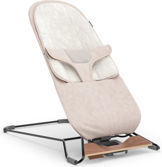 UPPAbaby - Mira Charlie - Wipstoel - Bouncer - Zand - Zwart frame met houten voet - Baby en Peuter - 2-in-1 Schommelstoel - Relax