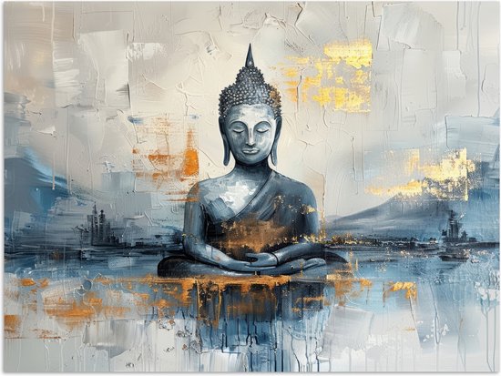 Poster 120x90 cm - Buddha - Goud - Abstract - Modern - Posters - Kamer decoratie - Wanddecoratie woonkamer - Muurdecoratie slaapkamer