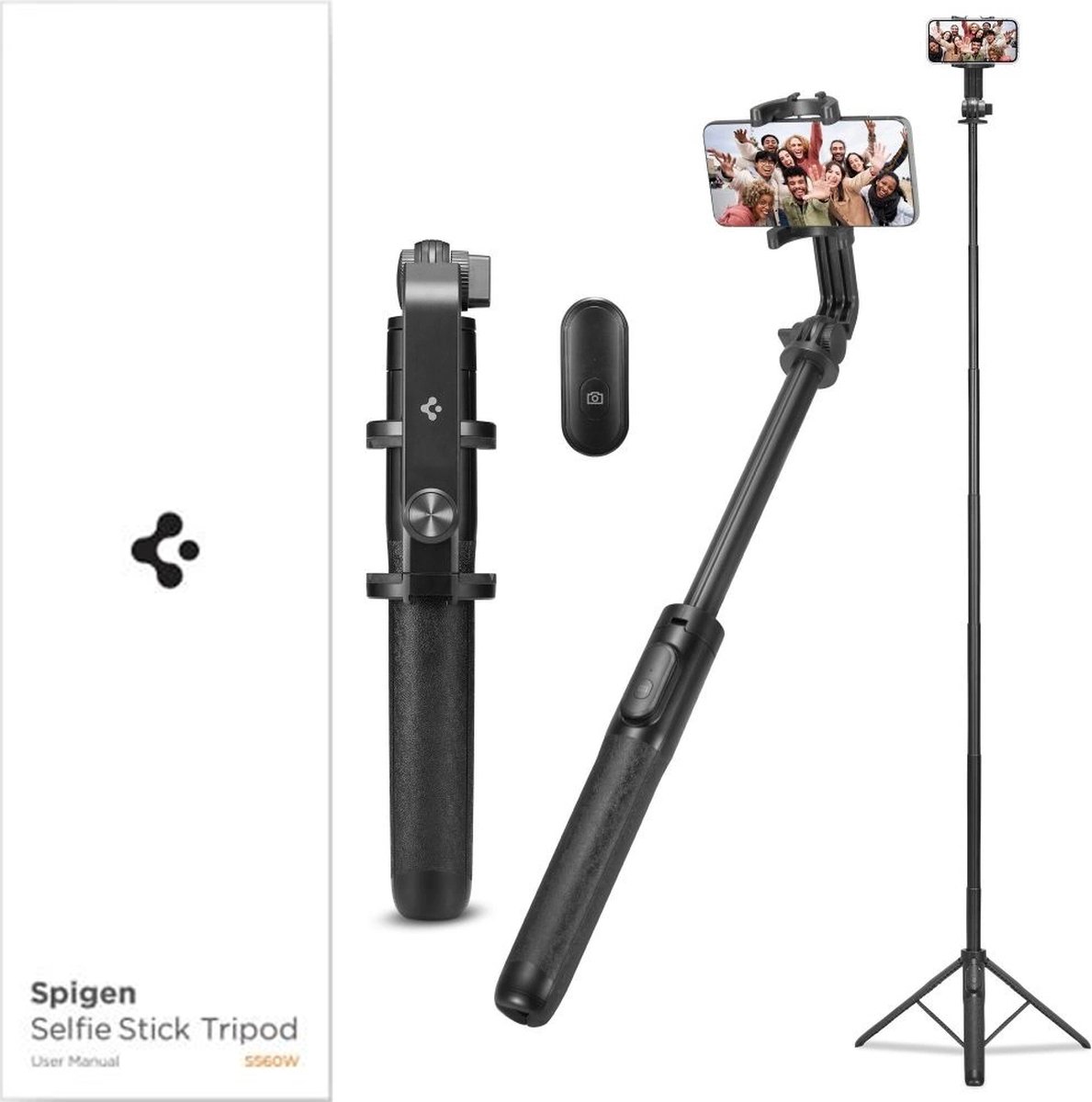 Spigen Universeel Smartphone Tripod Statief / Bluetooth Selfie Stick Zwart