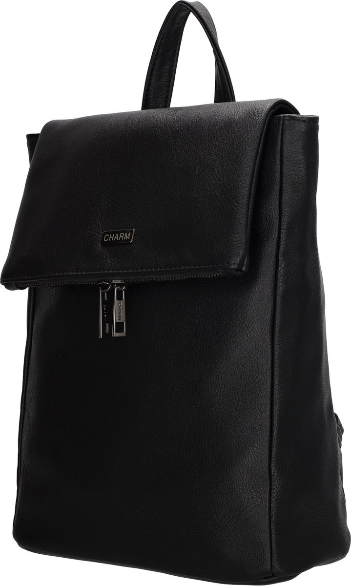 Charm London Bayswater Premium Fashion Rugzak Rugtas Leatherlook - Zwart