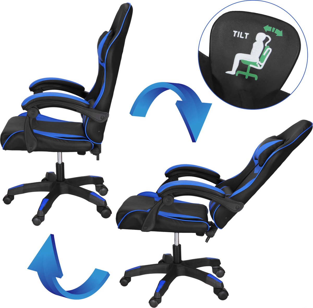 Springos Ergonomische Gamingstoel Verstelbaar Blauw/Zwart - afbeelding 2