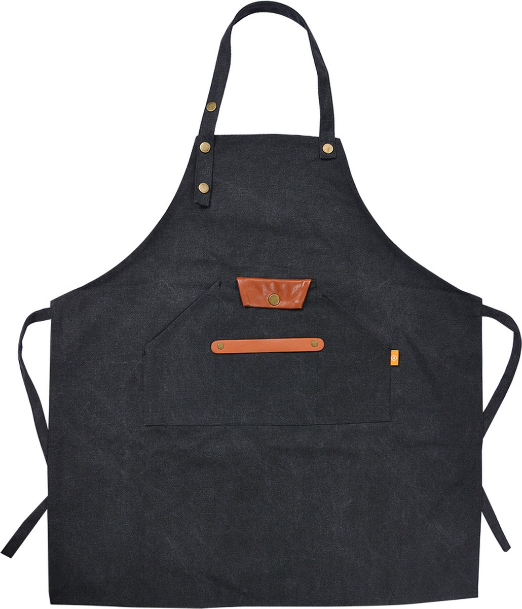 Clayre & Eef Keukenschort 78x70 cm Zilverkleurig Zwart Polyester
