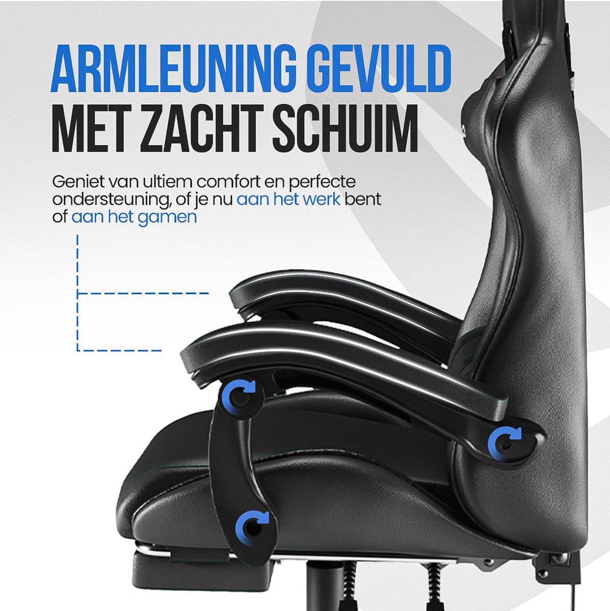 Avalo Gaming Stoel - Gamestoel Ergonomisch Verstelbaar - Zwart/Blauw thumbnail 4