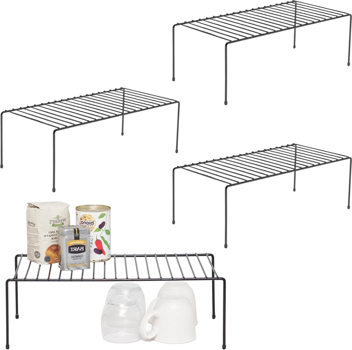 Keukenkastjesorganizers Opbergrekken Zwart Set van 4 Opbergrek