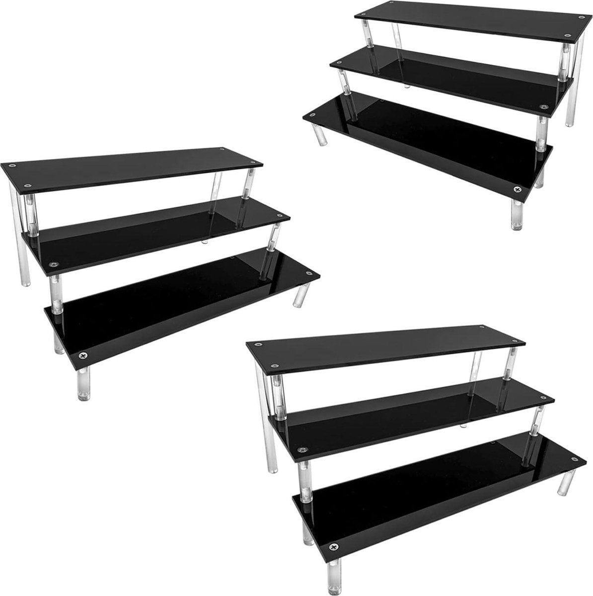 Zwart Display Stand voor Pops Figurines Tabletop Acryl Organiser voor nagellak kruiden cosmetica ambachten sieraden Stand Cupcake Buffetten Dessert Model - 3 packs