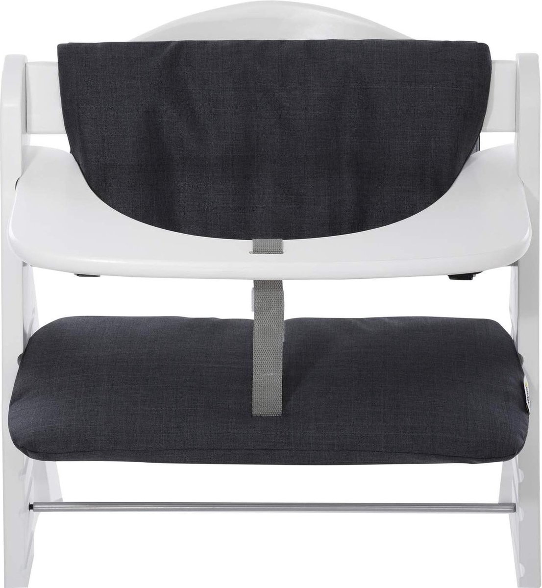 Highchair Pad Deluxe stoelverkleiner voor houten kinderstoel - zwart grijs - eenvoudig te bevestigen - 45 x 24 cm