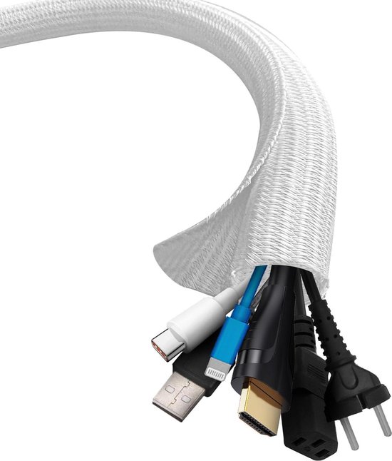 Romon 6 m gevlochten kabelmantel, 13-20 mm, flexibel, zelfsluitend, voor het verbergen van kabelbeheer, uitbreidbare elektrische kabelafdekking voor tv, computer, kantoor, huis, auto, grijs