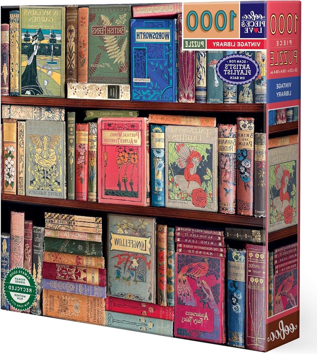 Vintage bibliotheek 1000 stukjes puzzel  kleurrijk  gerecycled karton  585 cm per kant