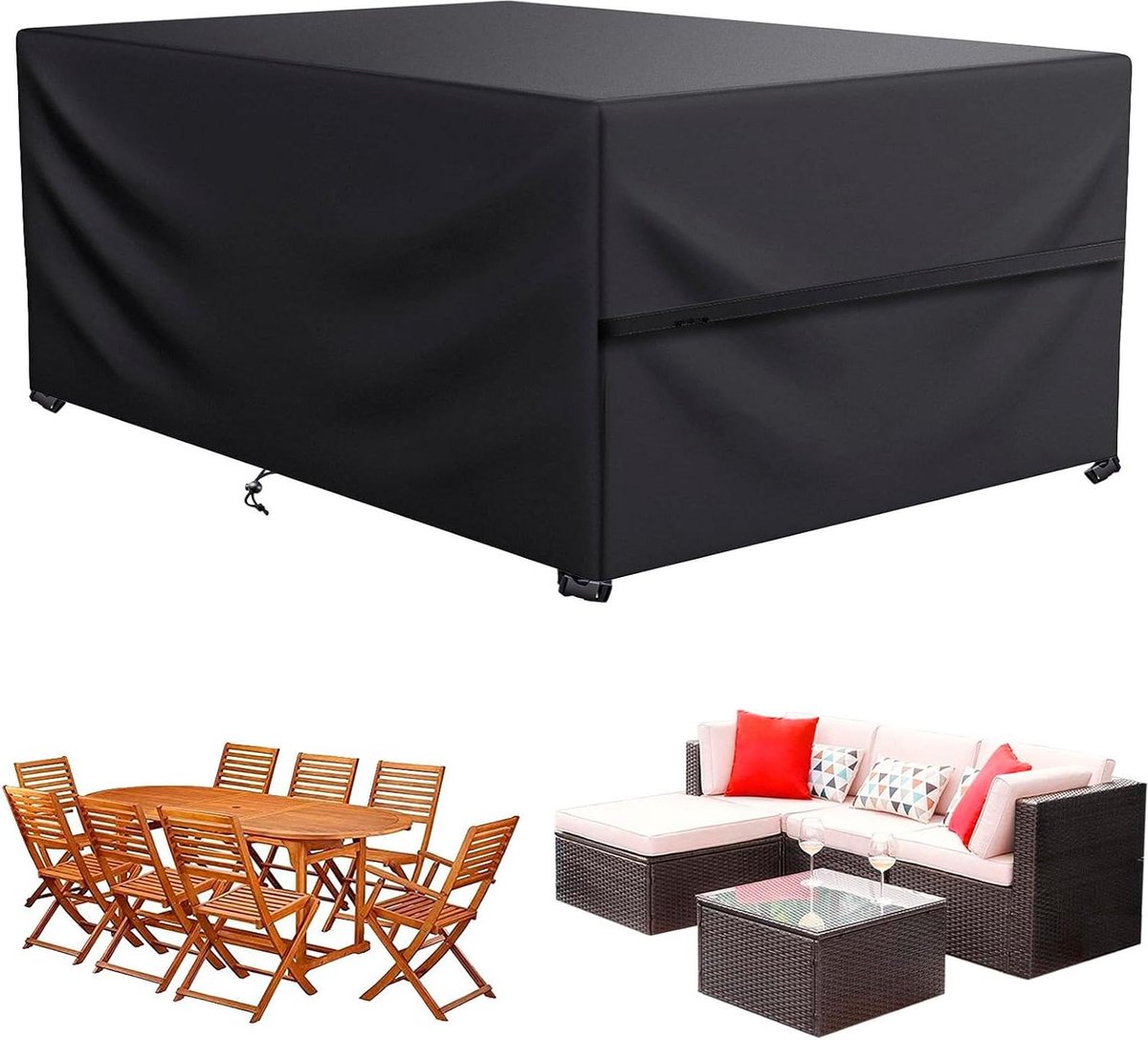 Waterdichte hoezen voor terrasmeubels - rechthoekig - heavy-duty 600D Oxford-stof - winddicht - uv-bestendig - buitenmeubelhoes - zwart - 190 x 120 x 74 cm