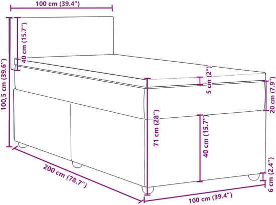vidaXL - Boxspring - met - matras - stof - zwart - 100x200 - cm