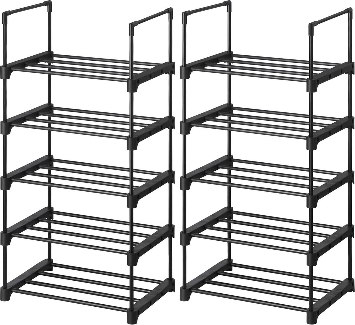 Schoenenrek met 5 niveaus set van 2 - Stapelbaar en ruimtebesparend - Zwart Opbergrek