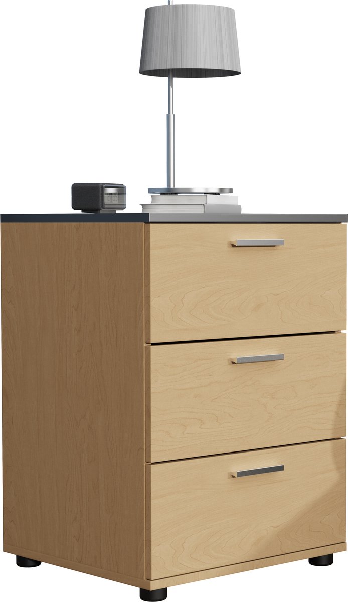 Vcm Houten nachtkastje bijzettafel lade console nachtkastje Testalo Honing eik / Antraciet