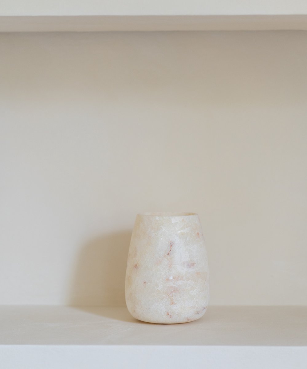 Alabaster (albast) steen waxinelicht houder druppel ovaal – Ecru kandelaar voor waxinelichtjes 15 cm
