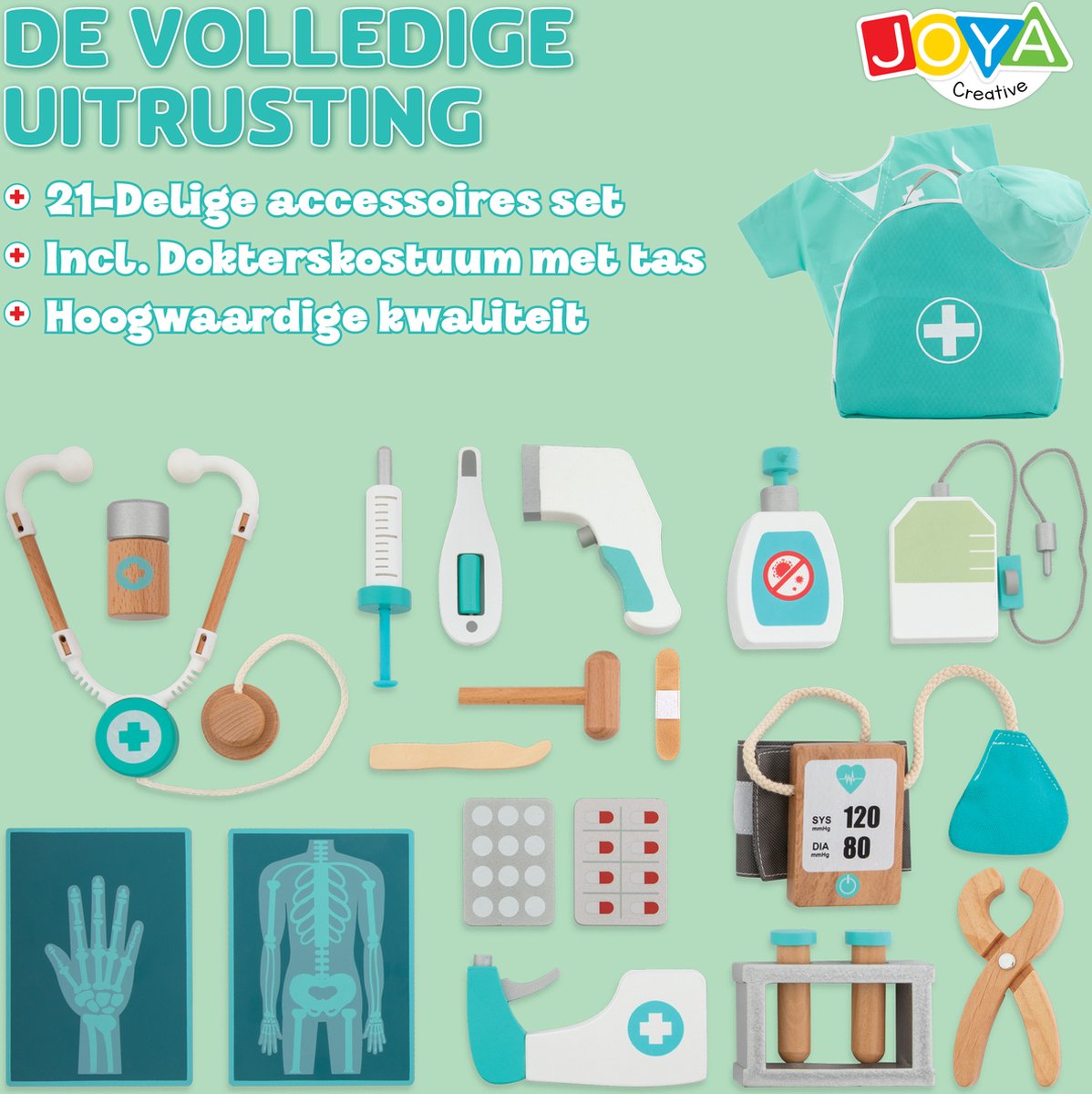 Dokterset Speelgoed 21pcs - Houten Speelgoed voor Kinderen - Doktersset - Inclusief Doktersjas en Accessoires - Dokter speelgoed - Joya Creative — afbeelding 7