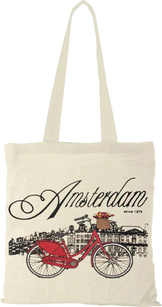 Canvas Tas - Amsterdam red bike - katoenen tas - schoudertas dames - tassen dames - schoudertassen