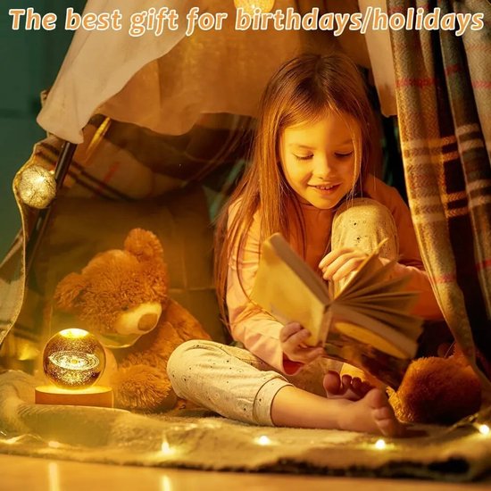 LAMON® LED Kristallen Tafellamp - USB 3D Maan Galaxy Globe Nachtlampje - Kinderen Kerst Decoratie Cadeau (Zonnestelsel) van Merkloos — afbeelding 5