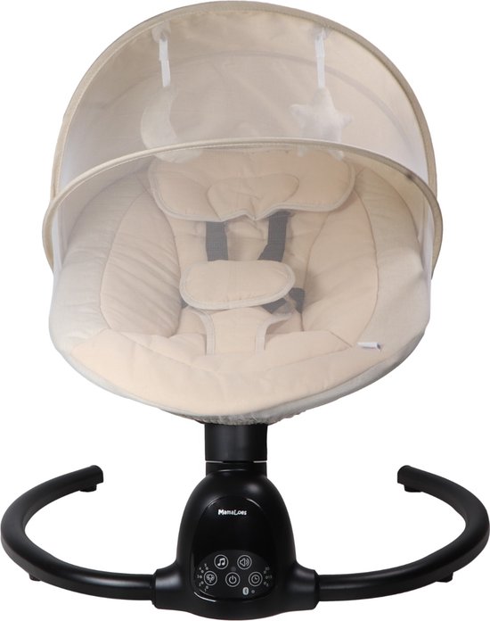 MamaLoes Noud - Elektrische Babyschommel - Baby Swing met Timer, Muziek, Bluetooth & Verstelbare Schommelsnelheid - Beige